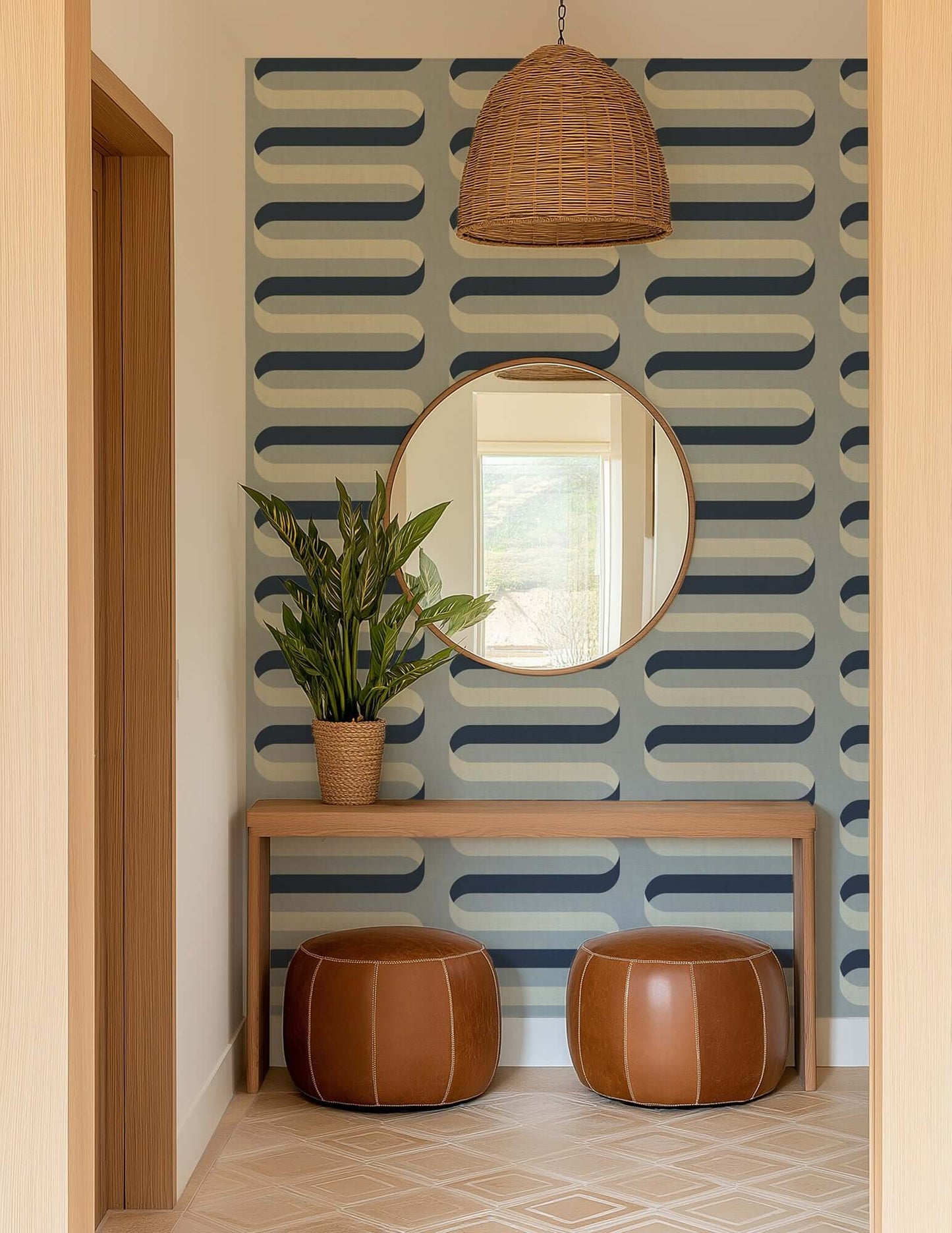 Mitchell Black Folding Ribbon Wallpaper - Lacquered Blues