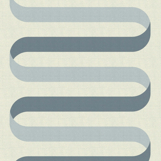 Mitchell Black Folding Ribbon Wallpaper - Off White Blue