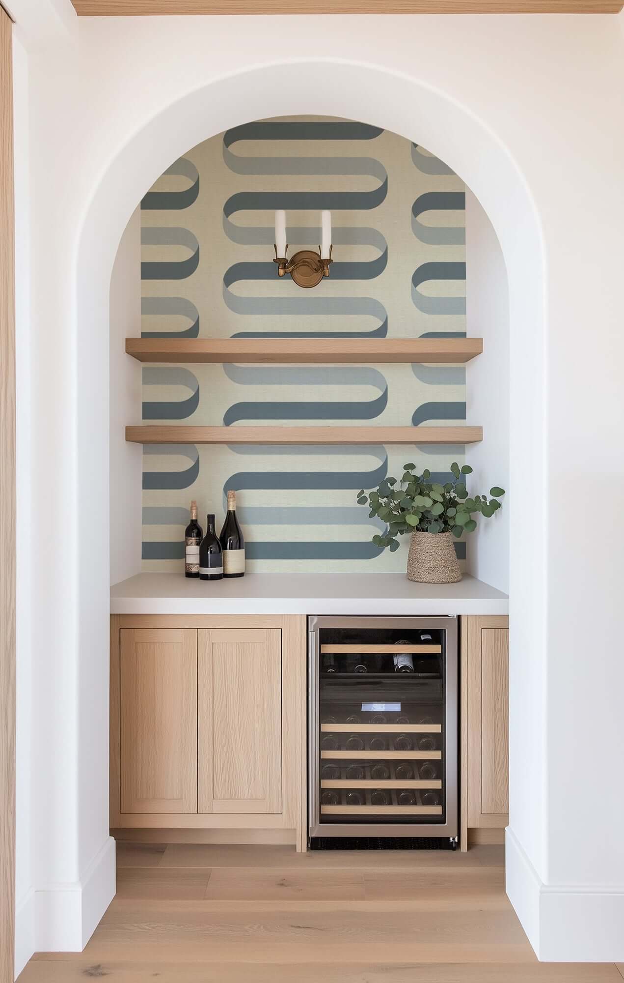 Mitchell Black Folding Ribbon Wallpaper - Off White Blue