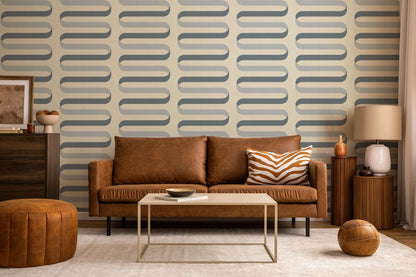 Mitchell Black Folding Ribbon Wallpaper - Off White Blue