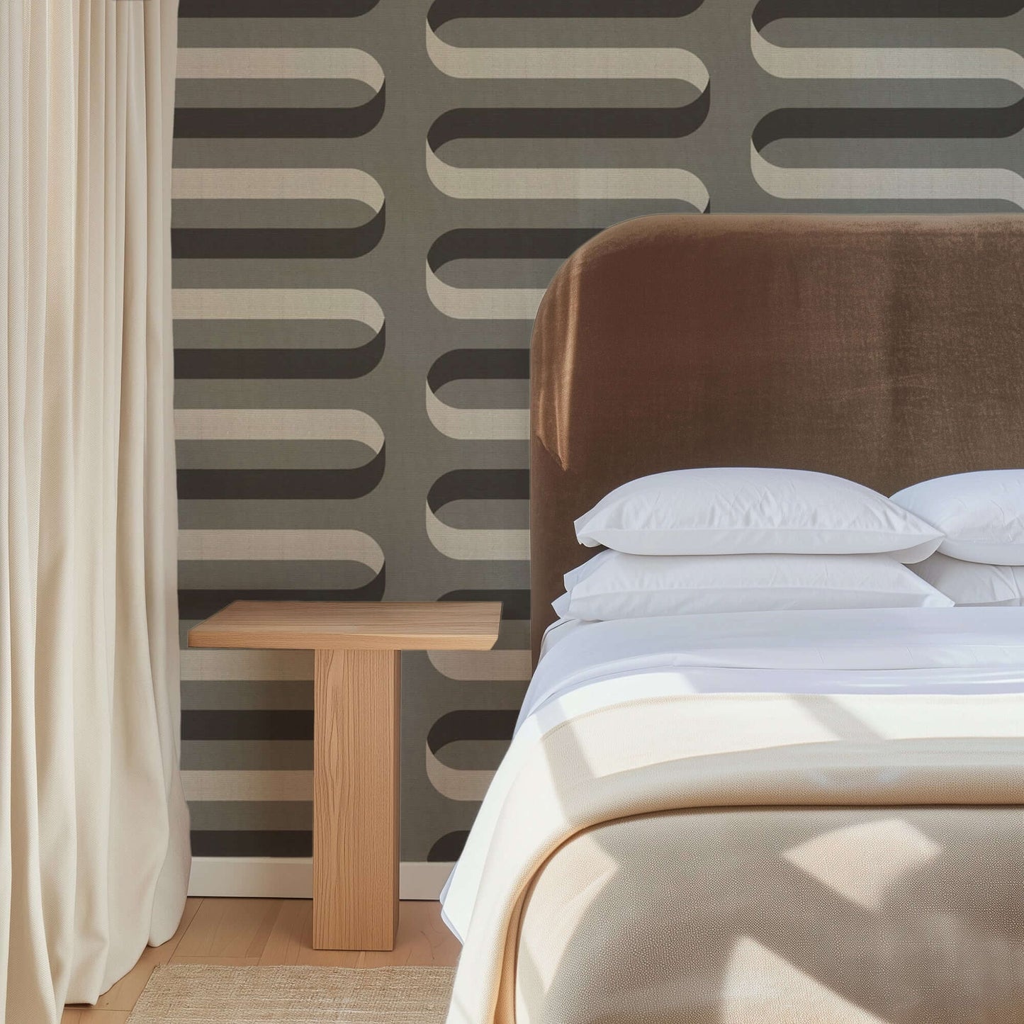 Mitchell Black Folding Ribbon Wallpaper - Smoky Umber