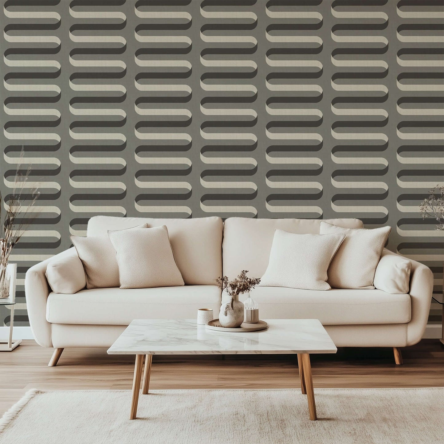 Mitchell Black Folding Ribbon Wallpaper - Smoky Umber