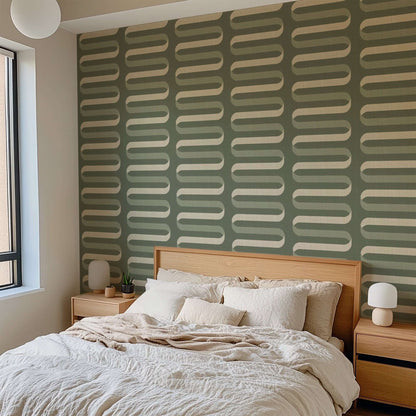 Mitchell Black Folding Ribbon Wallpaper - Thyme Green