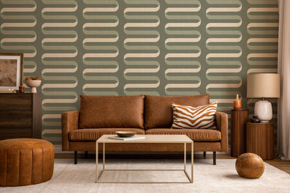 Mitchell Black Folding Ribbon Wallpaper - Thyme Green