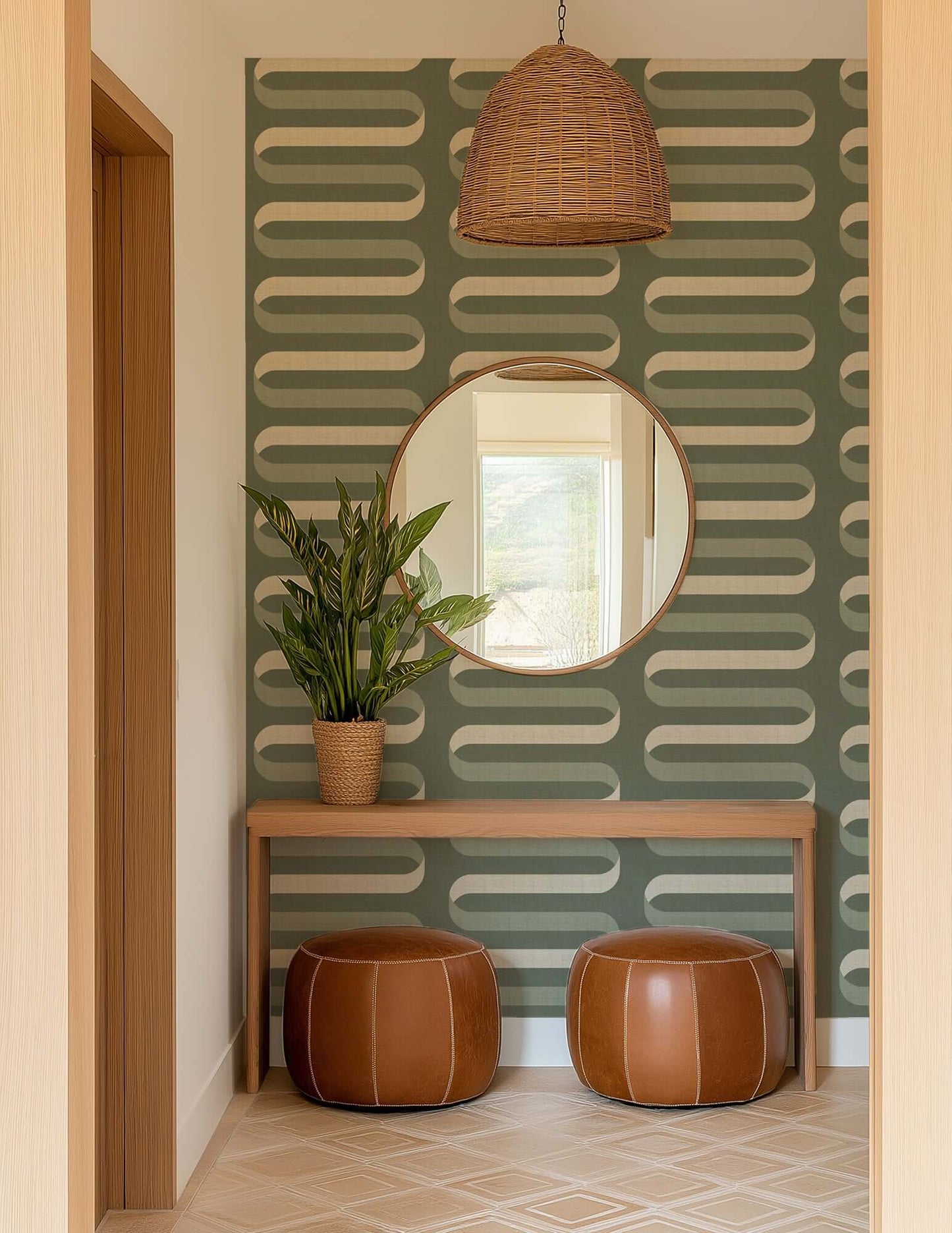 Mitchell Black Folding Ribbon Wallpaper - Thyme Green