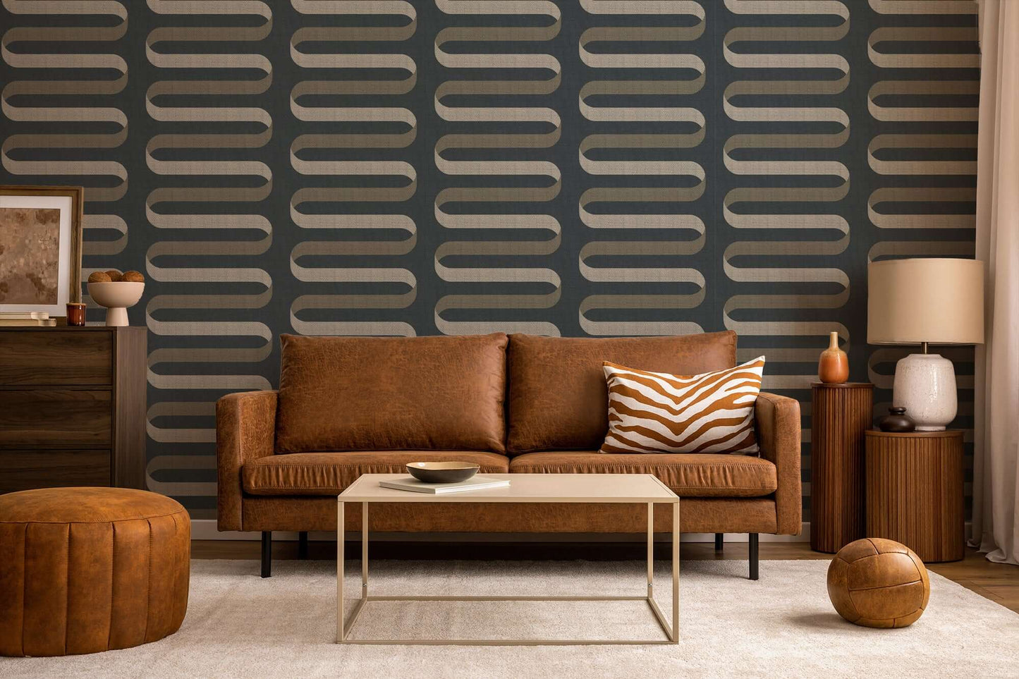 Mitchell Black Folding Ribbon Wallpaper - Volcanic