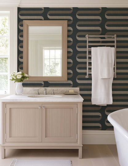 Mitchell Black Folding Ribbon Wallpaper - Volcanic