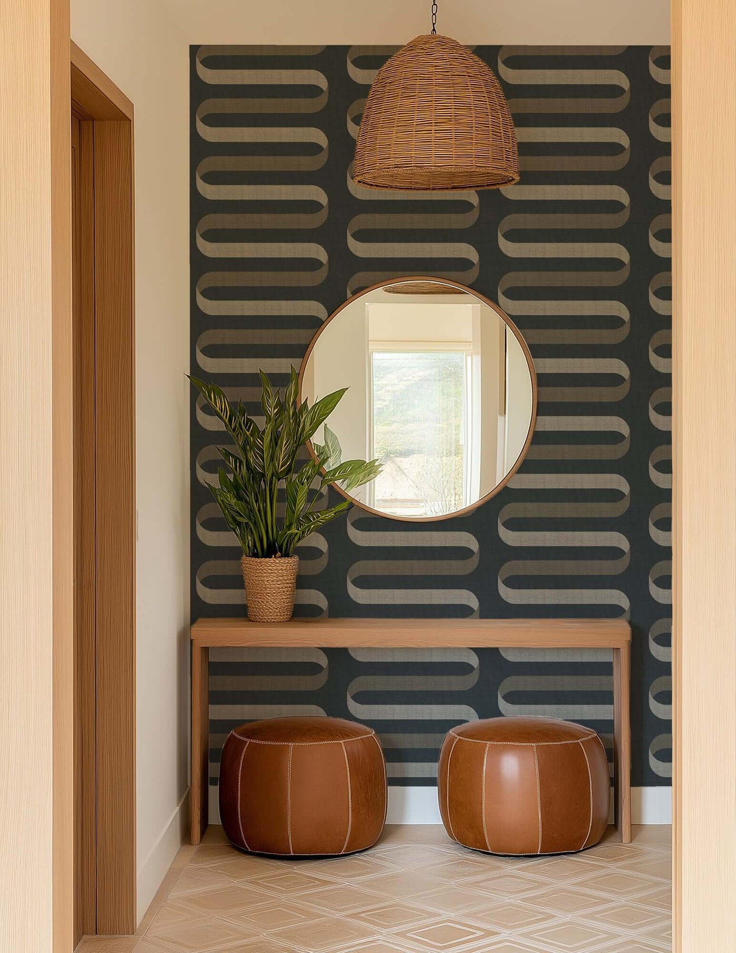 Mitchell Black Folding Ribbon Wallpaper - Volcanic