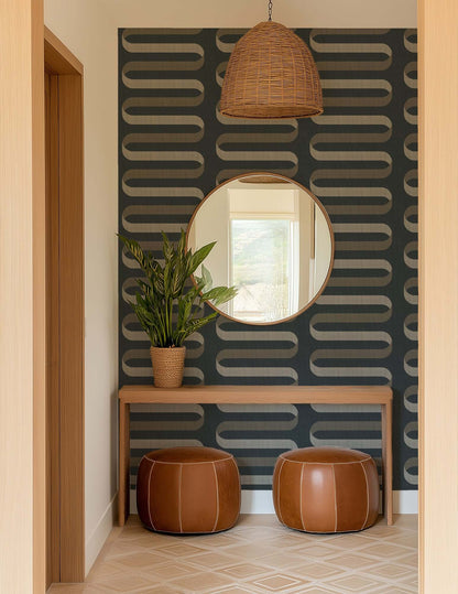 Mitchell Black Folding Ribbon Wallpaper - Volcanic