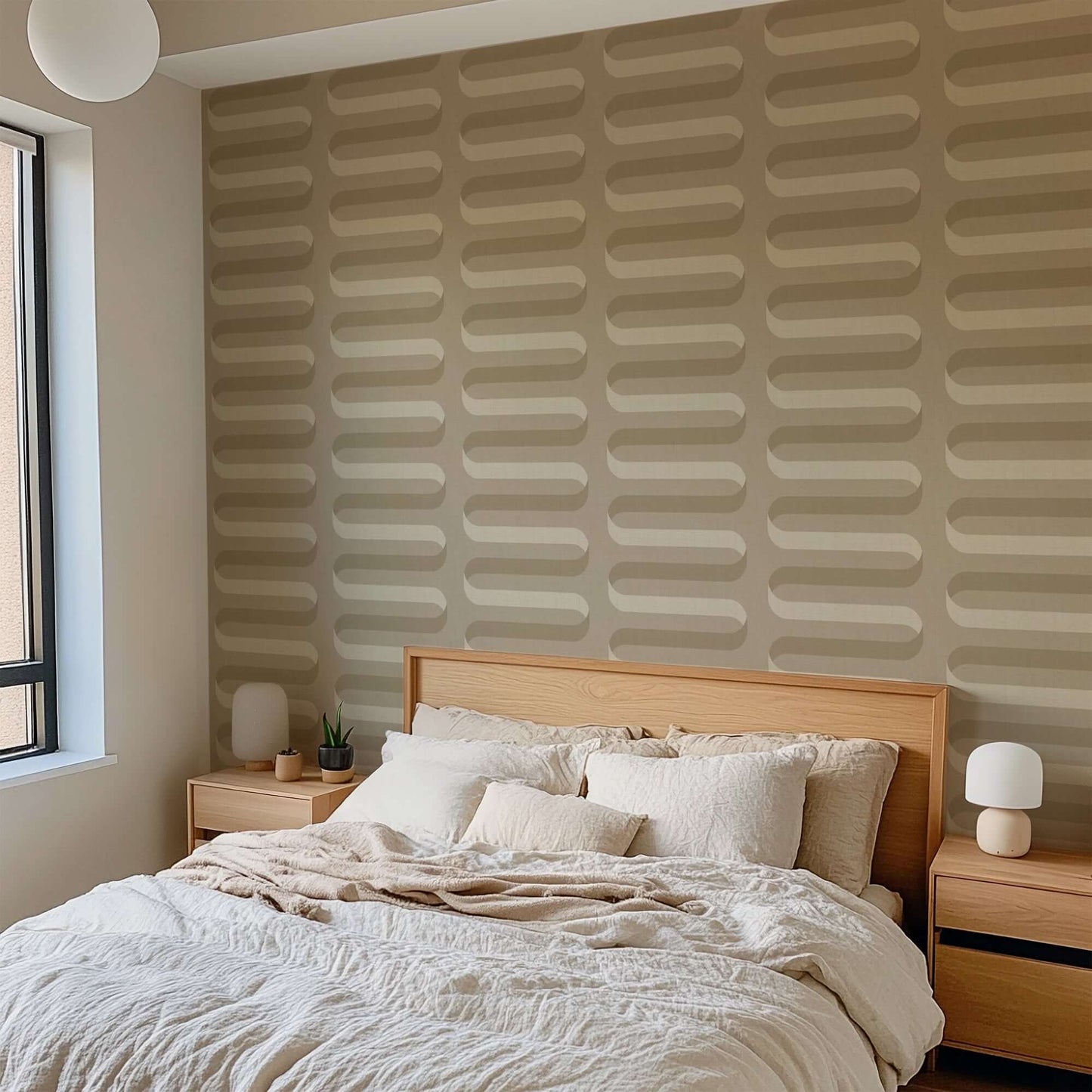 Mitchell Black Folding Ribbon Wallpaper - Wheat