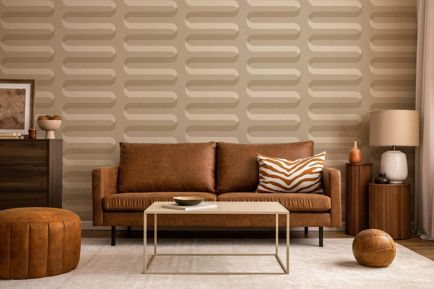 Mitchell Black Folding Ribbon Wallpaper - Wheat
