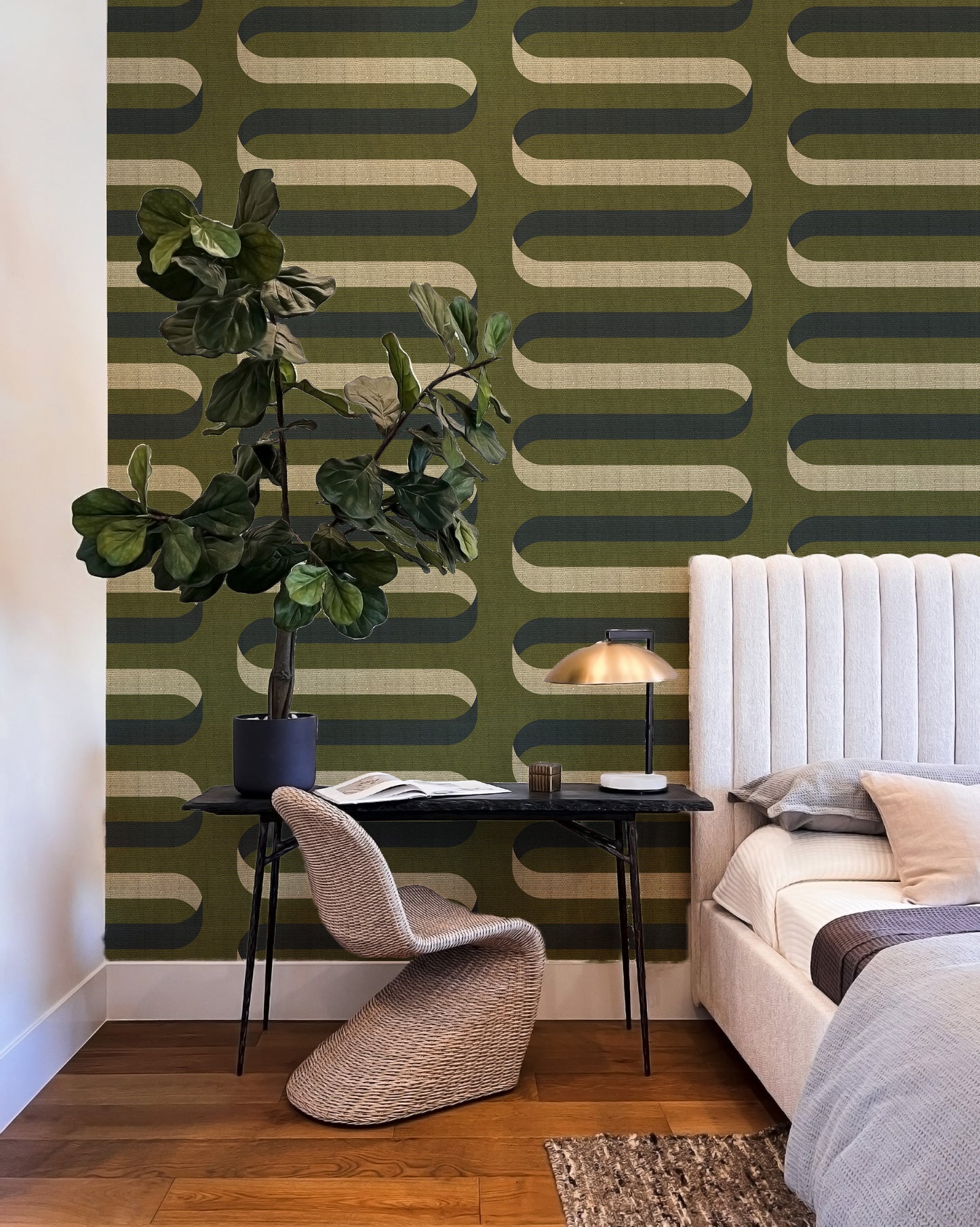Mitchell Black Shape of Color Folding Ribbon Wallpaper - Olive