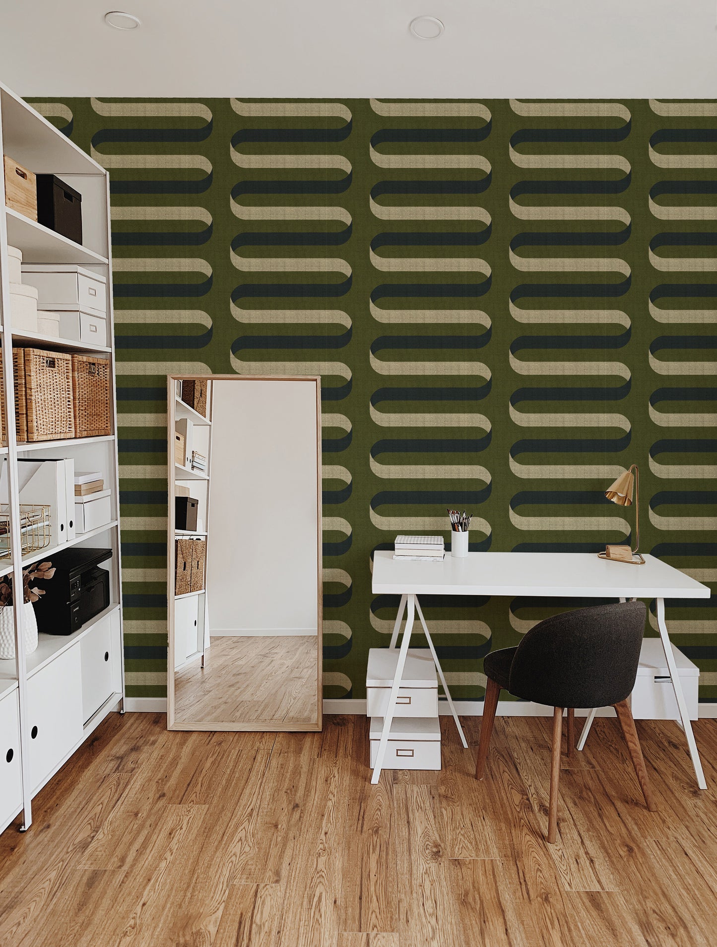 Mitchell Black Shape of Color Folding Ribbon Wallpaper - Olive