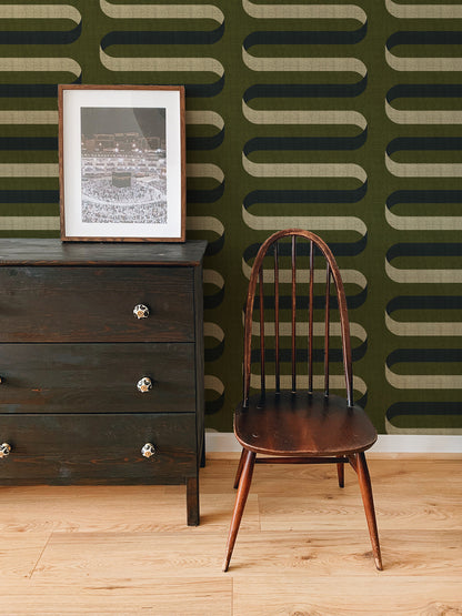 Mitchell Black Shape of Color Folding Ribbon Wallpaper - Olive