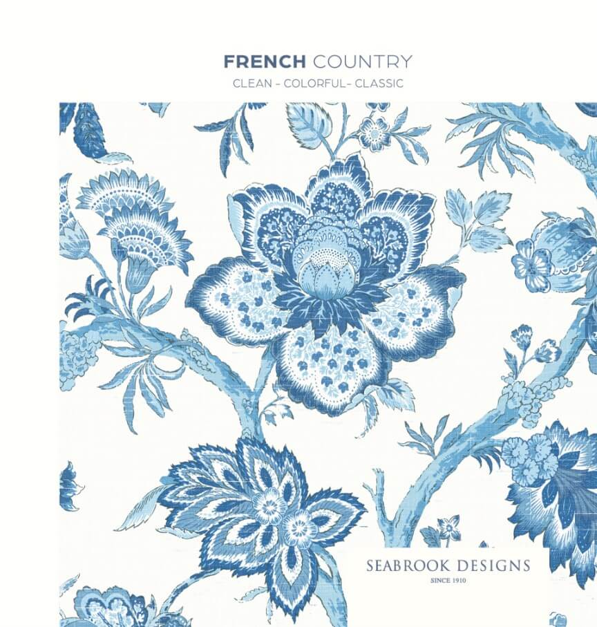 Seabrook French Country Florale Trail Wallpaper - Greige & Blue Bell