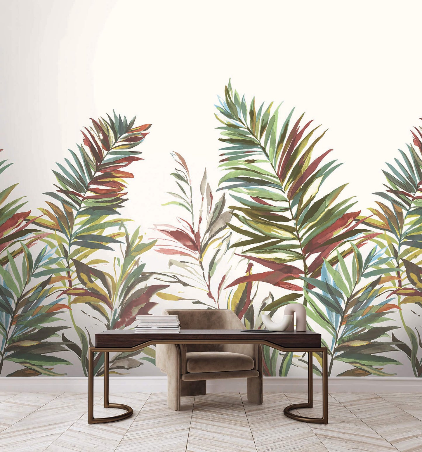 York Woodnote Swaying Palms Wall Mural - Rouge & Mink