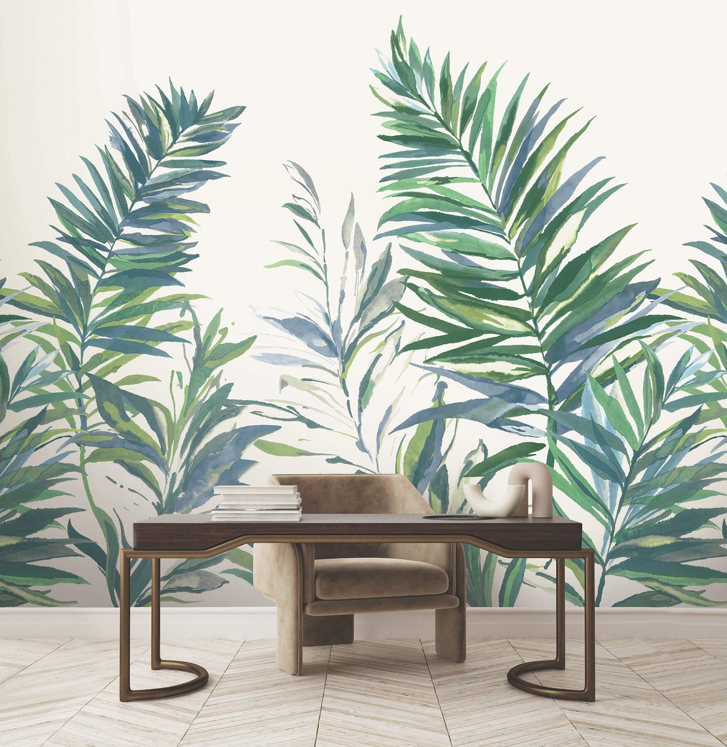 York Woodnote Swaying Palms Wall Mural - Green & Blue