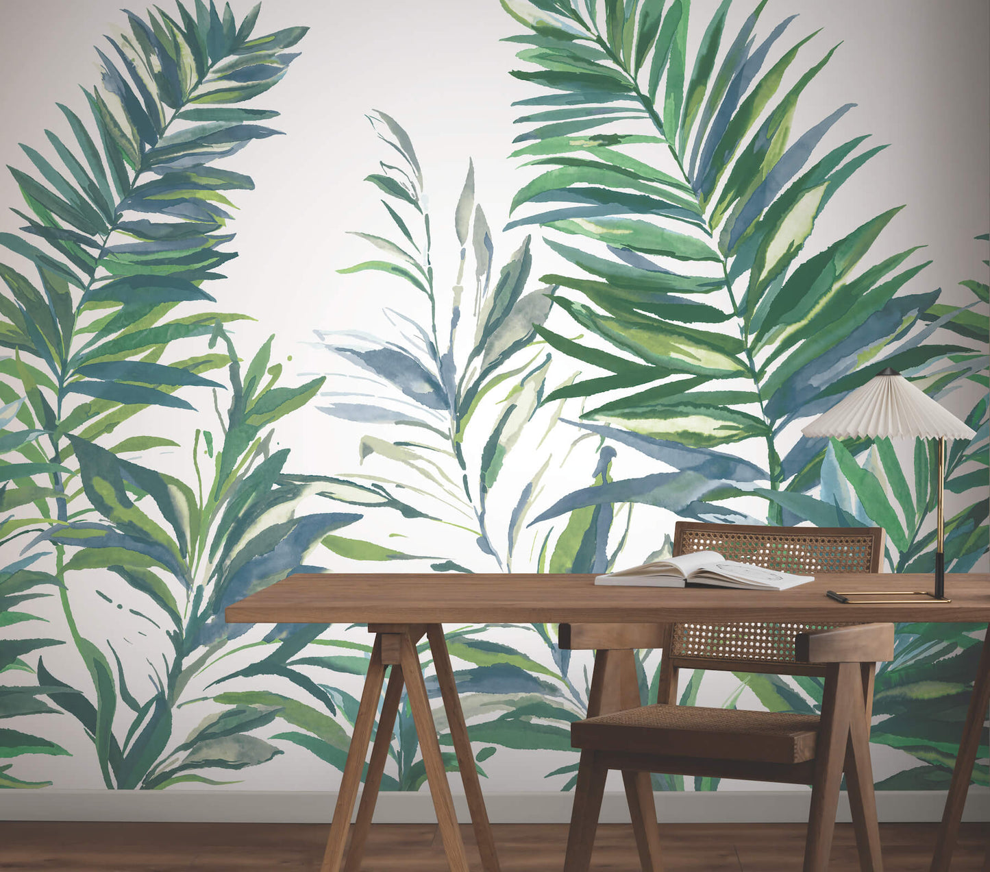 York Woodnote Swaying Palms Wall Mural - Green & Blue