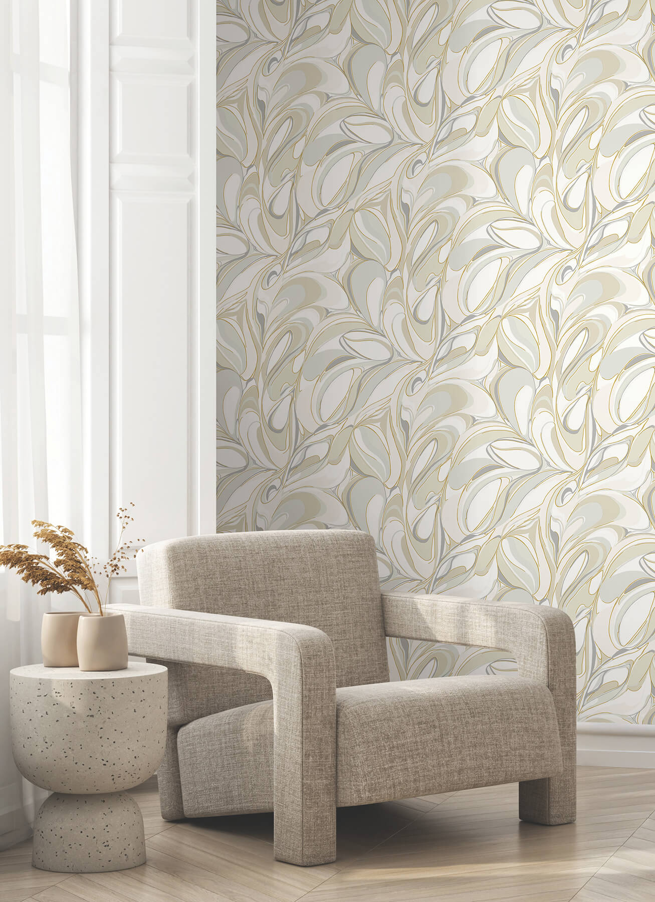 York Woodnote Achate Wallpaper - Beige & Grey