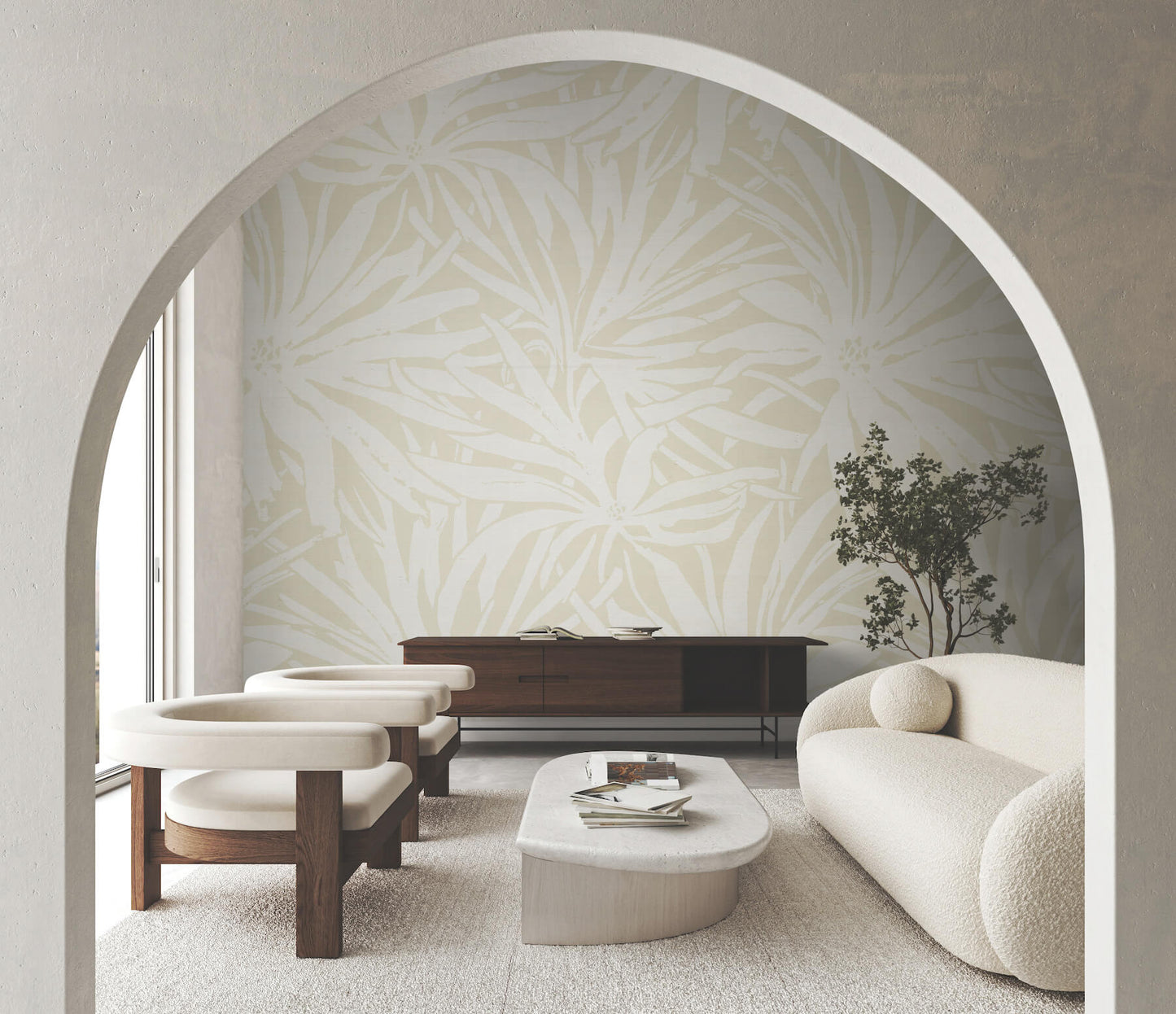 York Woodnote Floral Canopy Wall Mural - Beige