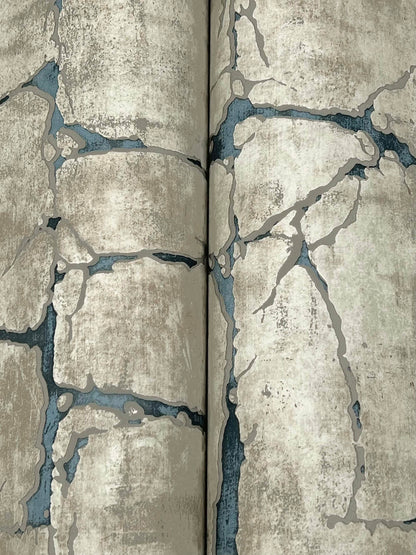 York Woodnote Mojave Wallpaper - Gray & Navy