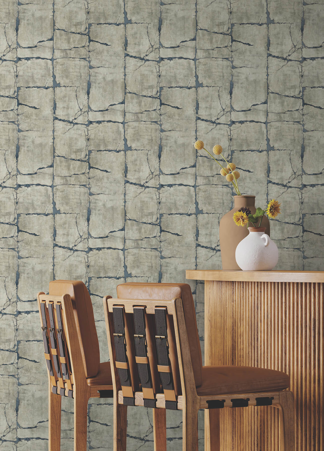 York Woodnote Mojave Wallpaper - Gray & Navy