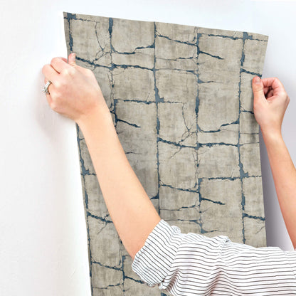 York Woodnote Mojave Wallpaper - Gray & Navy