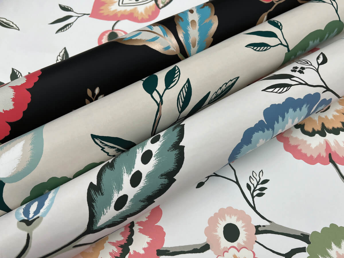 Greenhouse Dahlia Blooms Wallpaper - Linen & Jade