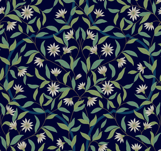 Greenhouse Jasmine Wallpaper - Indigo
