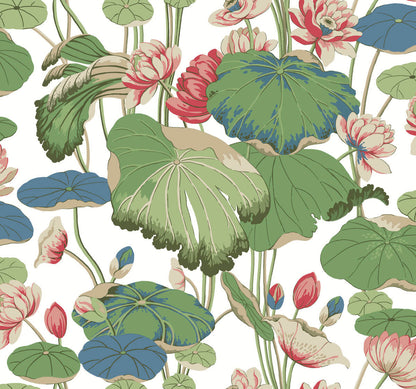 Greenhouse Lotus Pond Wallpaper - Cotton & Peacock
