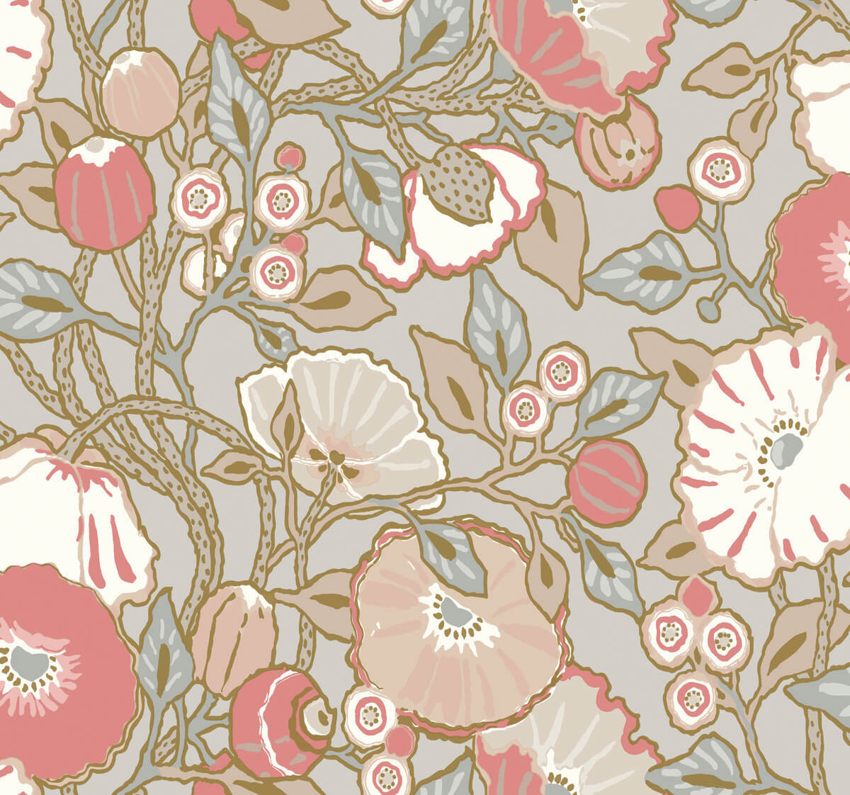 Greenhouse Vincent Poppies Wallpaper - Dove