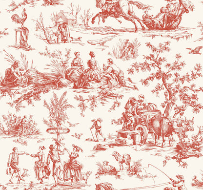 Toile Resource Library Seasons Toile Wallpaper - Red