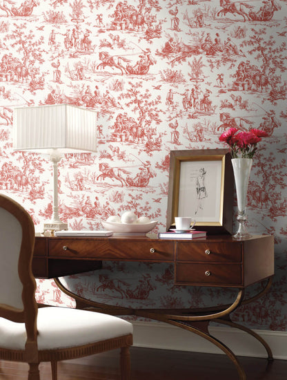 Toile Resource Library Seasons Toile Wallpaper - Red