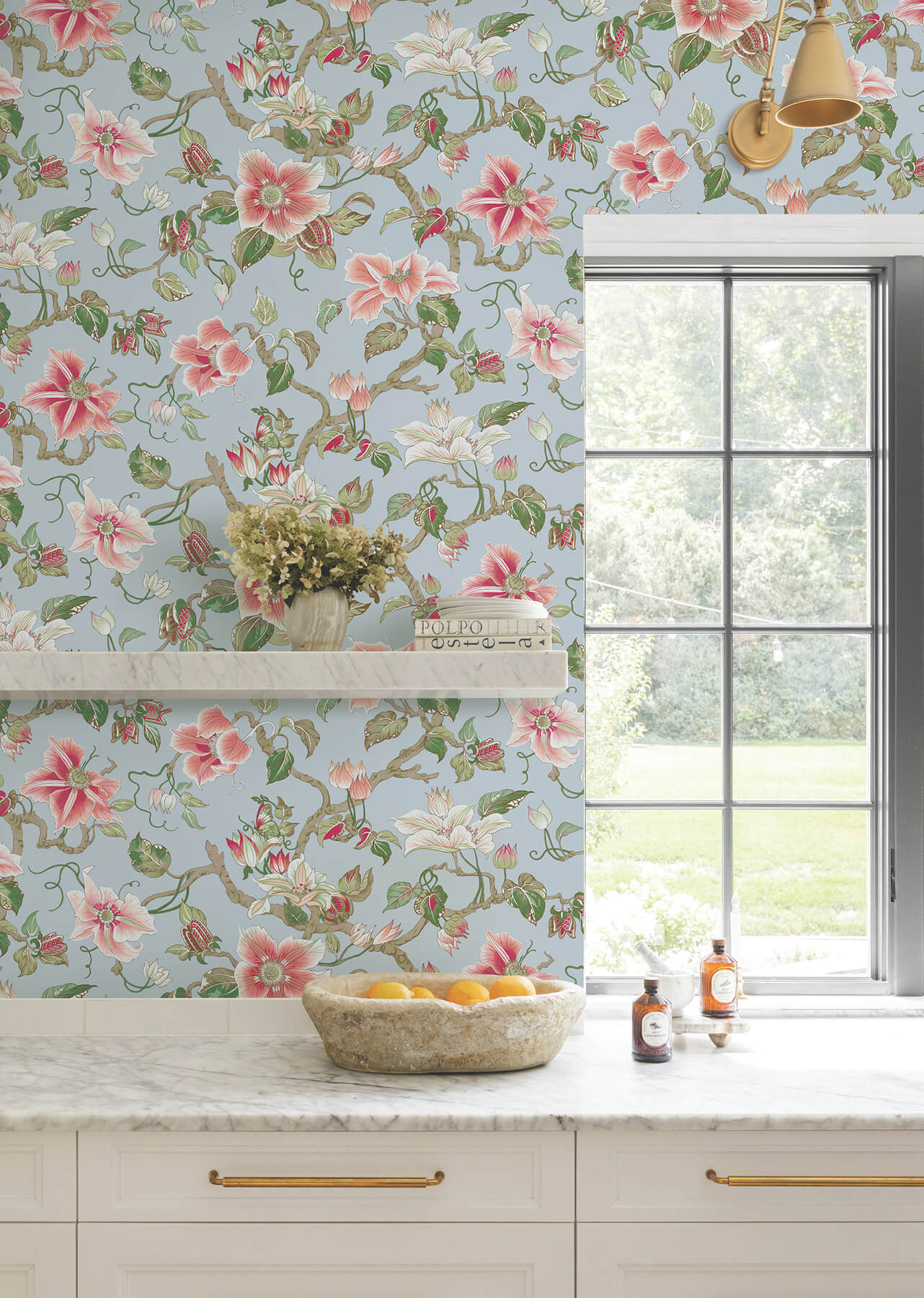 Ronald Redding Classics Marguerite Vine Wallpaper - Blue