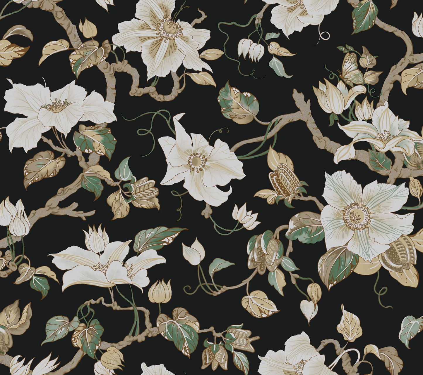 Ronald Redding Classics Marguerite Vine Wallpaper - Black