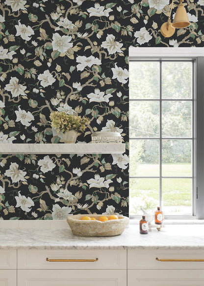 Ronald Redding Classics Marguerite Vine Wallpaper - Black