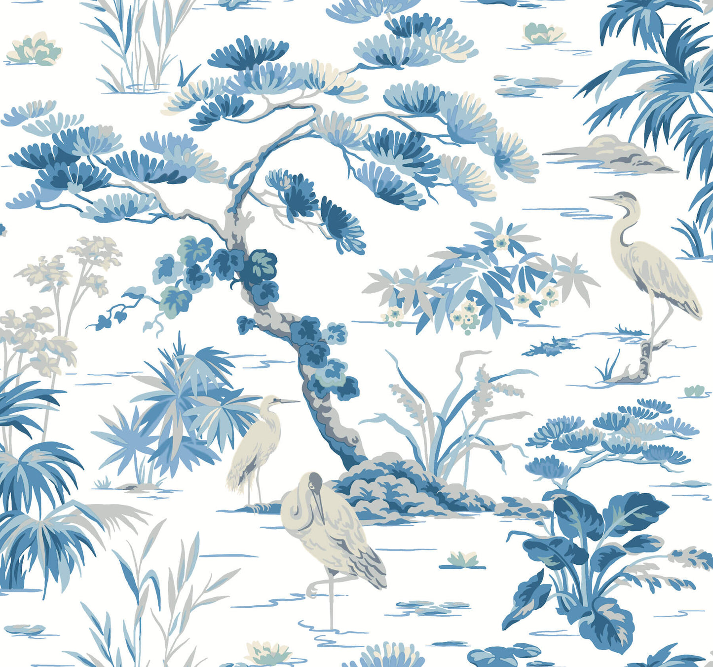 Ronald Redding Classics Bridgewater Wallpaper - White & Blue