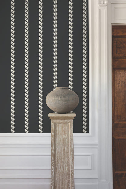 Ronald Redding Classics Braided Stripe Wallpaper - Black