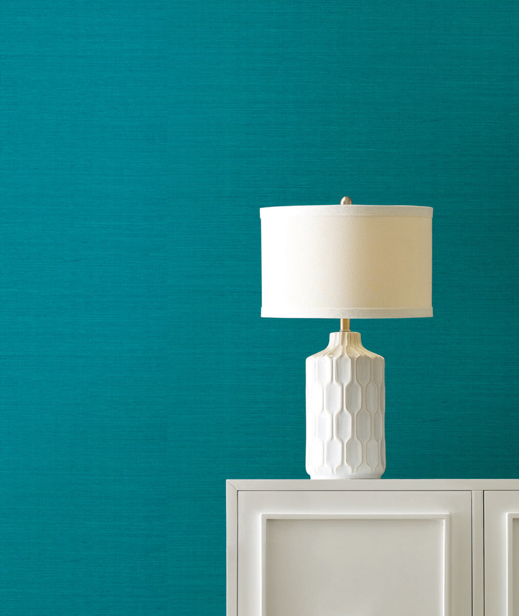 York Designer Sisals Grasscloth Wallpaper - Lagoon