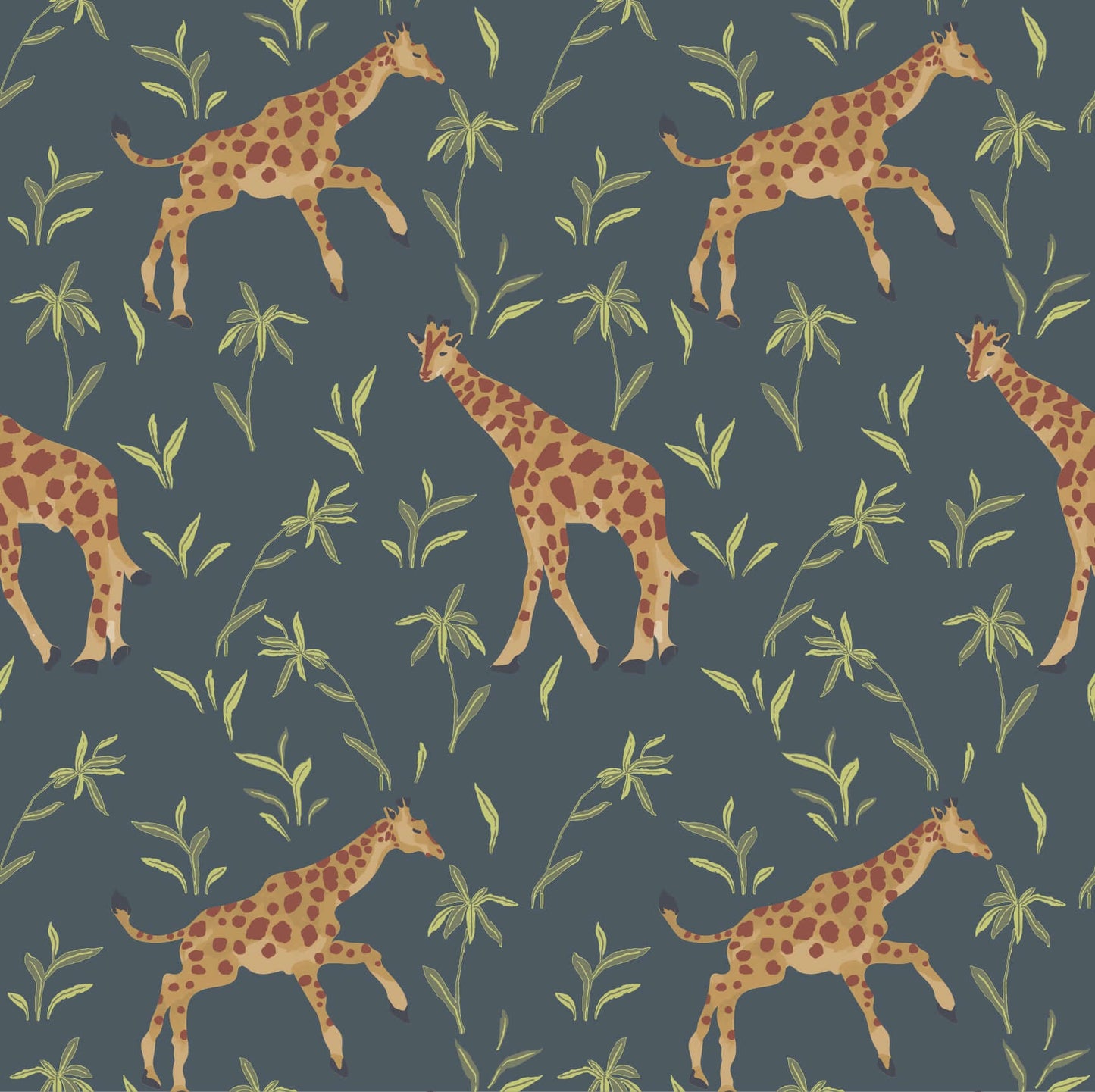 Mitchell Black Gentle Giraffe Wallpaper Sample - Denim Garden