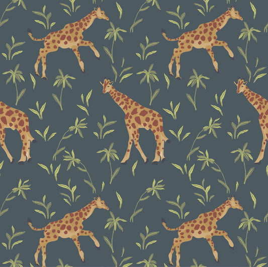 Mitchell Black Gentle Giraffe Wallpaper - Denim Garden