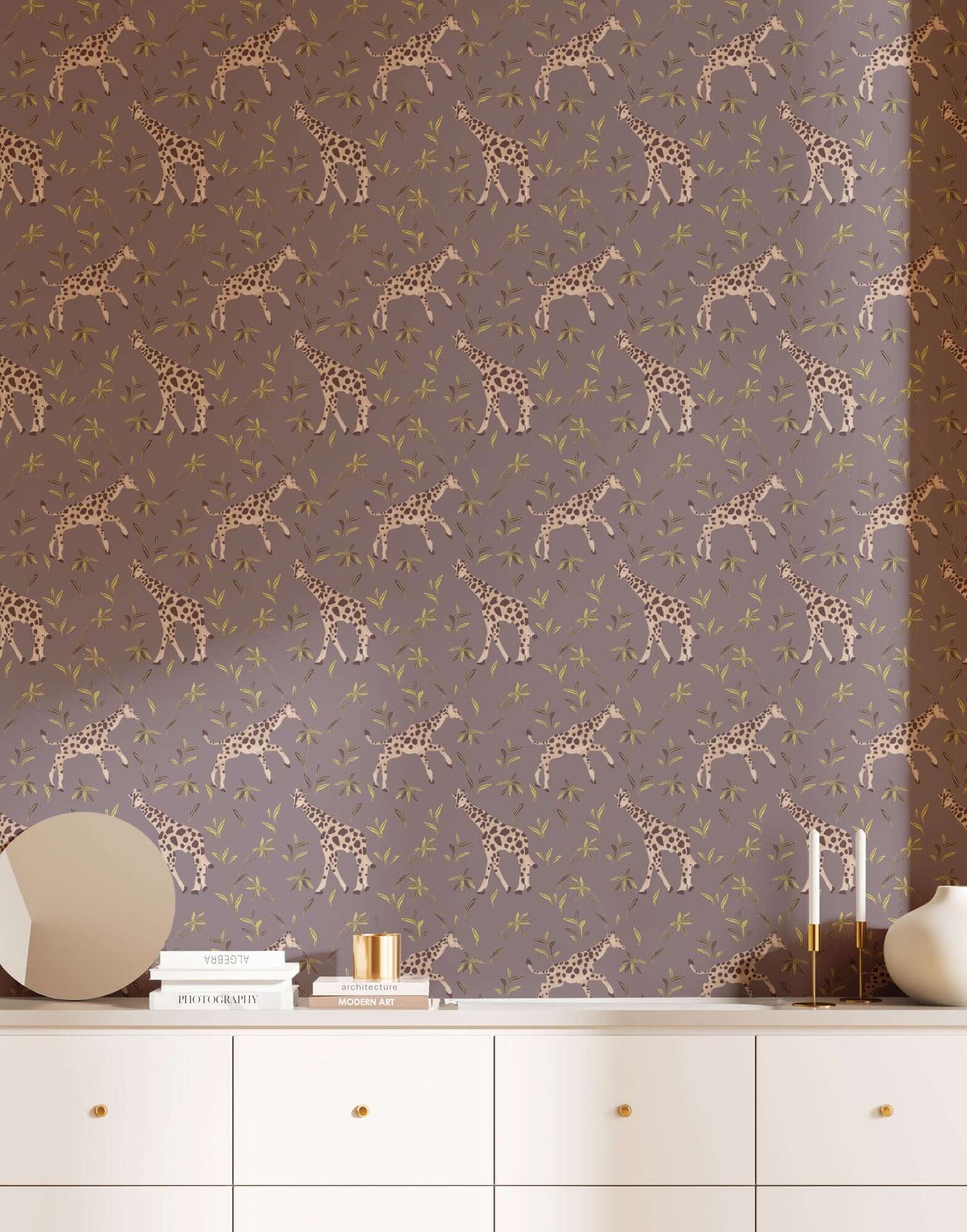 Mitchell Black Gentle Giraffe Wallpaper - Grape Chartreuse