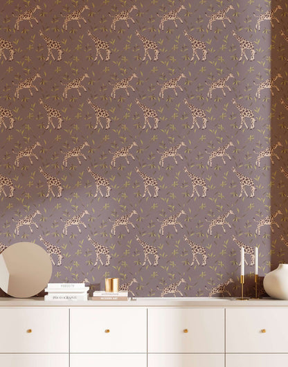 Mitchell Black Gentle Giraffe Wallpaper - Grape Chartreuse