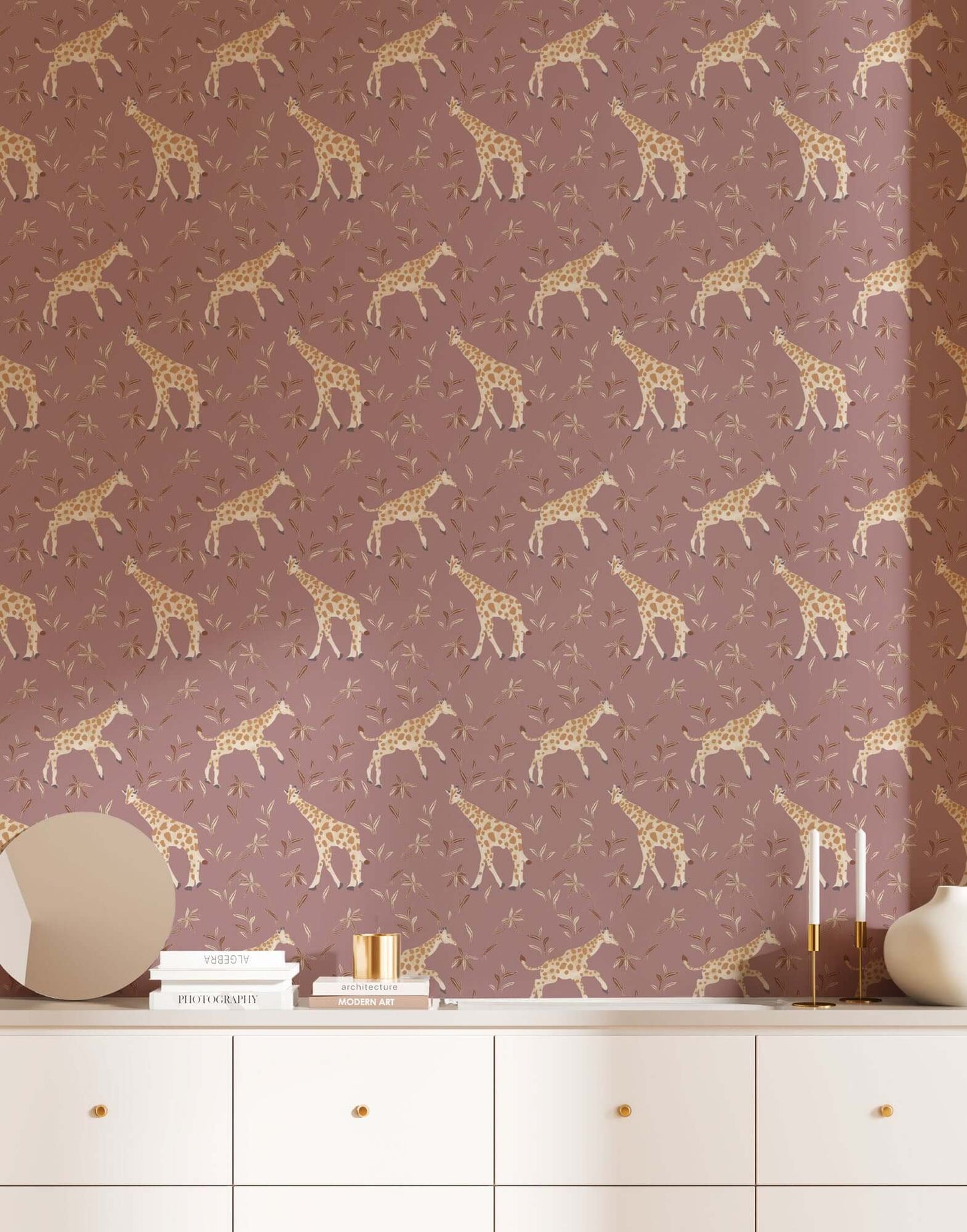 Mitchell Black Gentle Giraffe Wallpaper - Mauve Cream