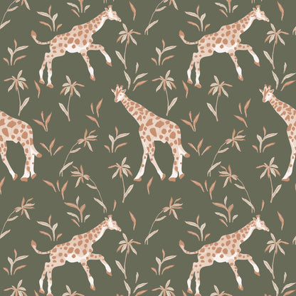 Mitchell Black Gentle Giraffe Wallpaper - Olive Clay