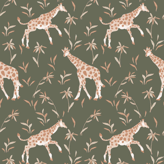 Mitchell Black Gentle Giraffe Wallpaper - Olive Clay