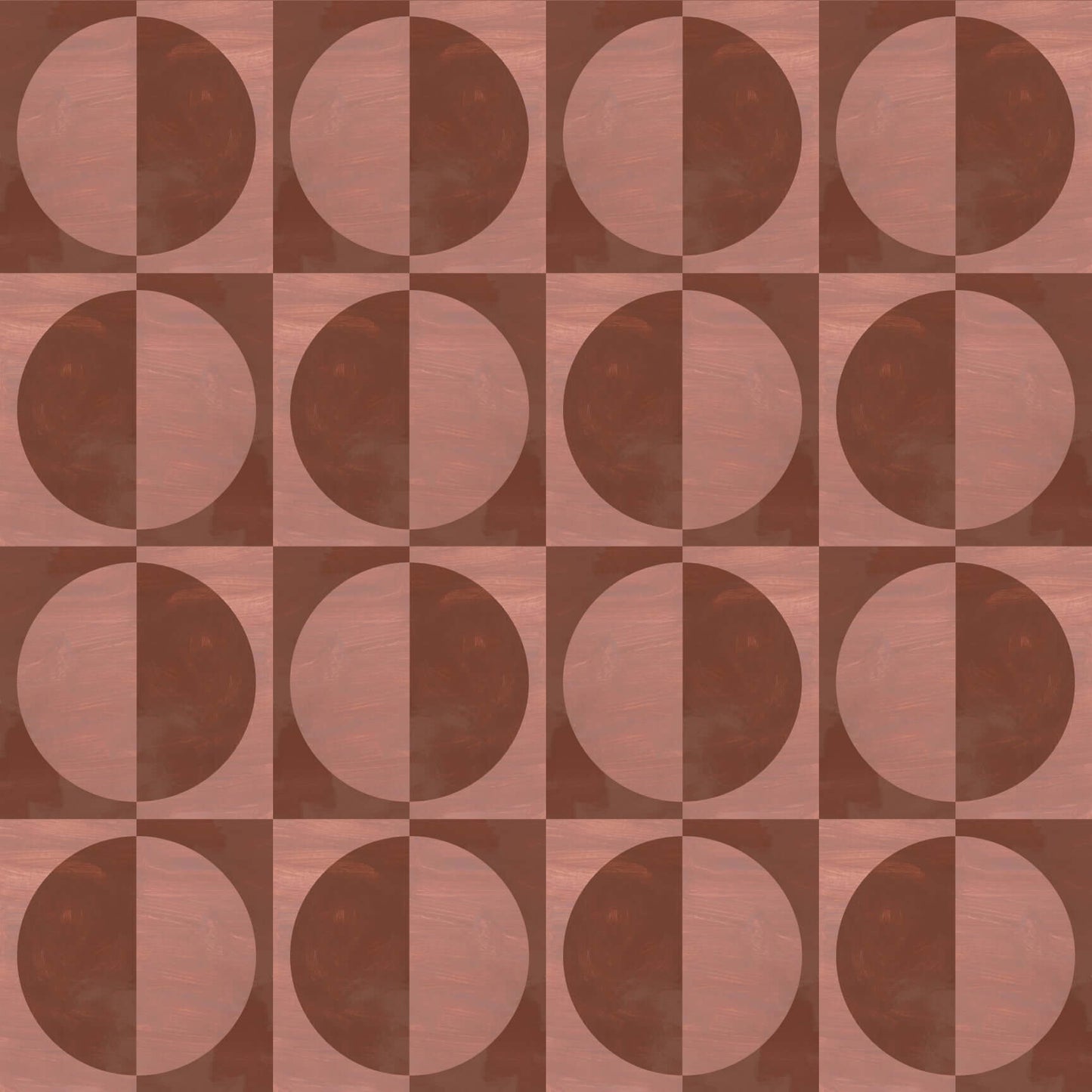 Checkered pattern with alternating brown and beige circles on a brown background