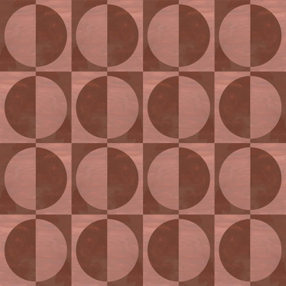 Checkered pattern with alternating brown and beige circles on a brown background