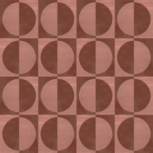 Checkered pattern with alternating brown and beige circles on a brown background