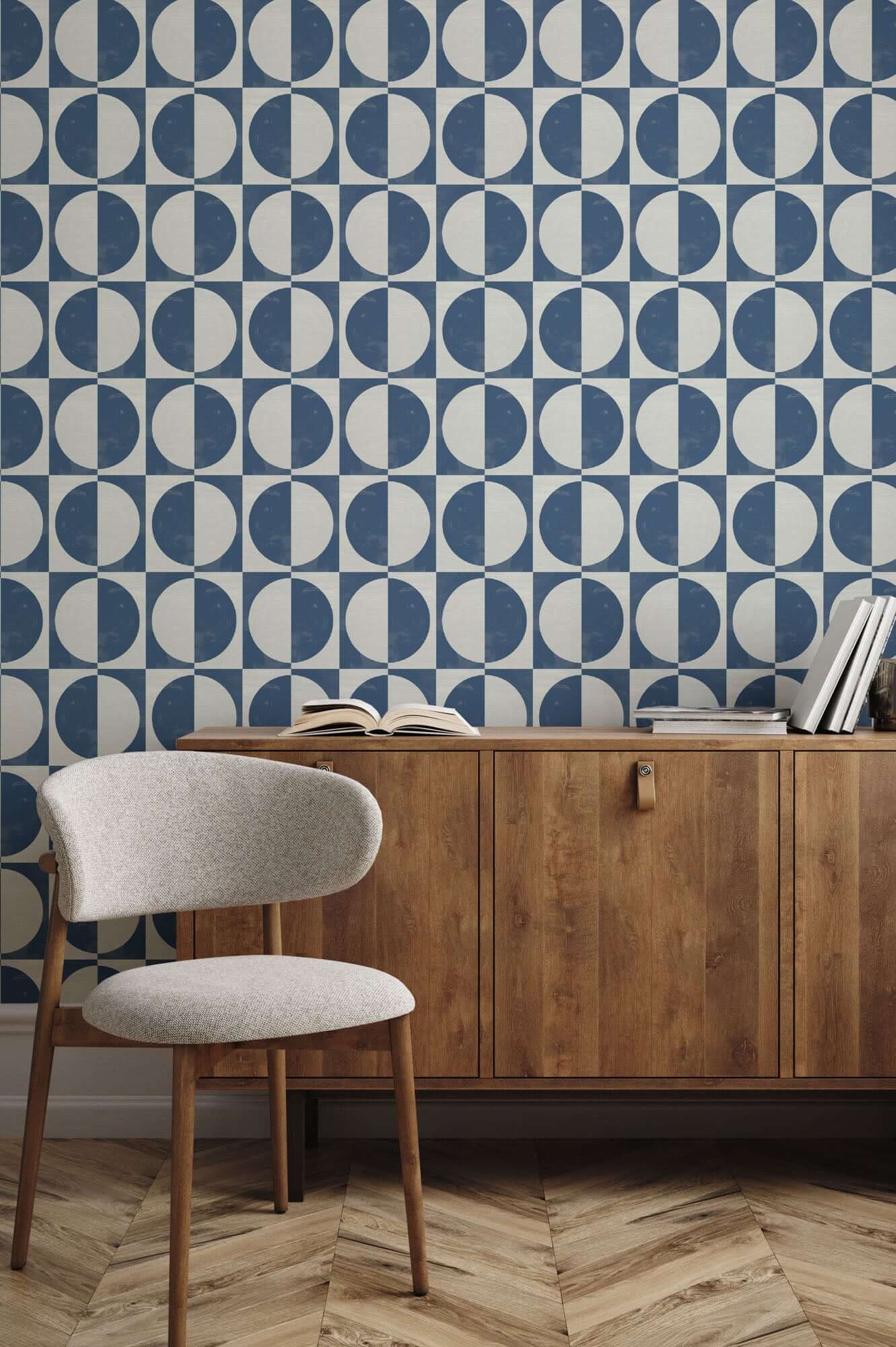 Mitchell Black Glass Half Full Wallpaper - Navy